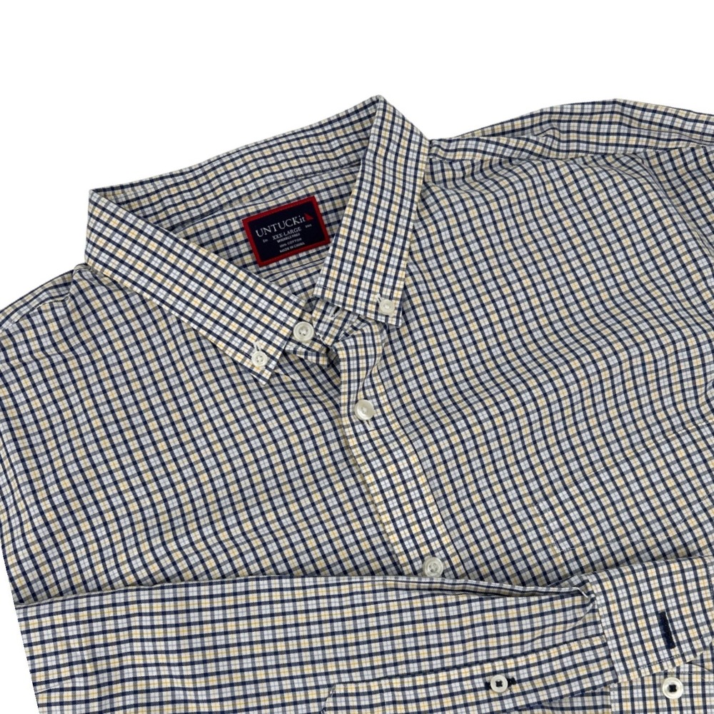 UNTUCKit Blue & Yellow Plaid 100% Cotton Button Down Wrinkle Free LS Size 3XL